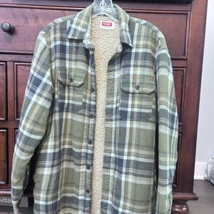 Wrangler Green Plaid Sherpa-Lined Shirt Jacket